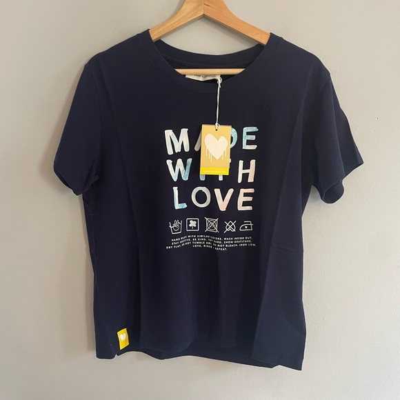 Kerri Rosenthal Made With Love Logo Tee Short Sleeve Top Navy Size M NWT - Picture 4 of 5